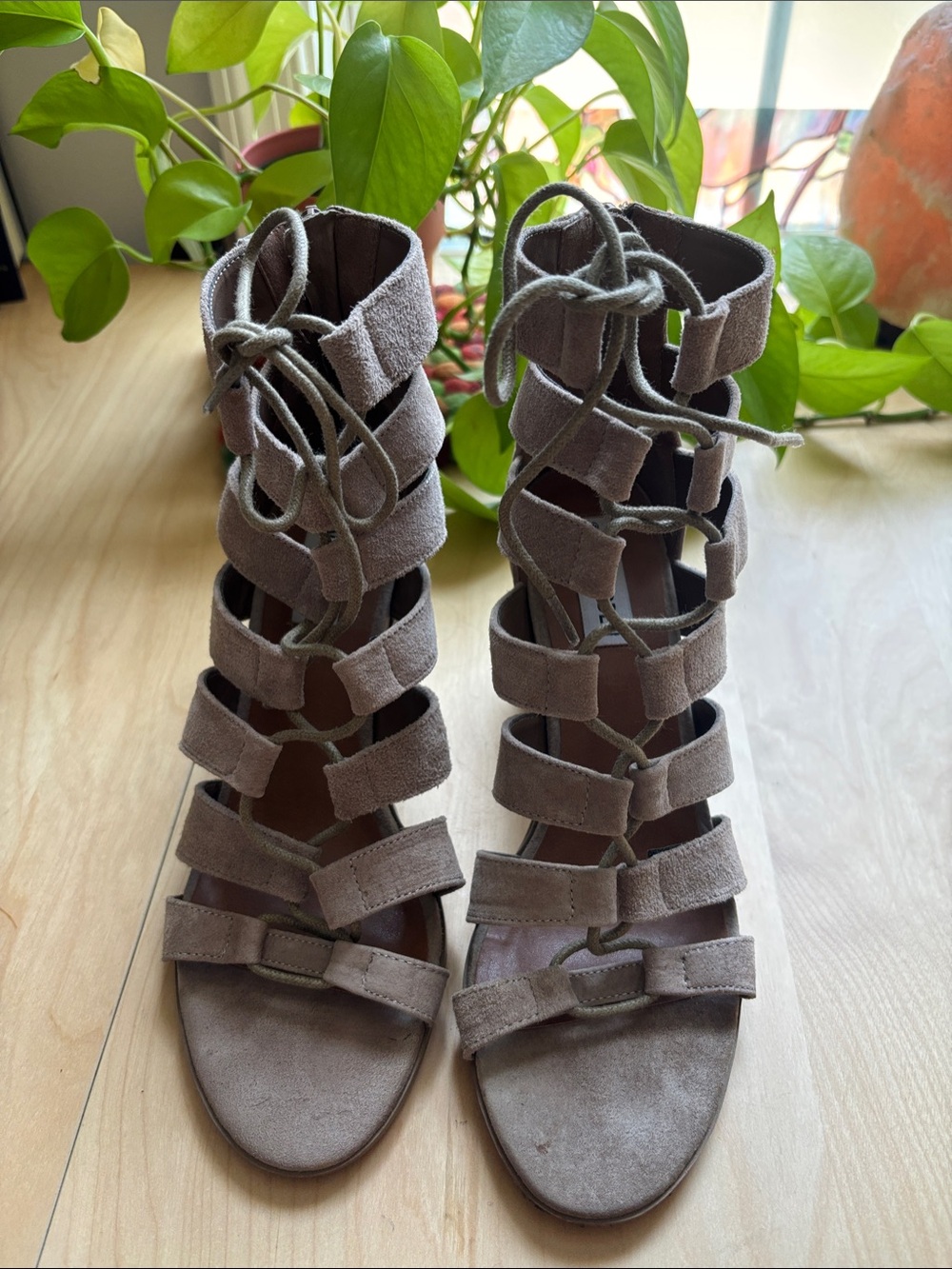 Steve Madden Taupe Suede Lace-Up Heels